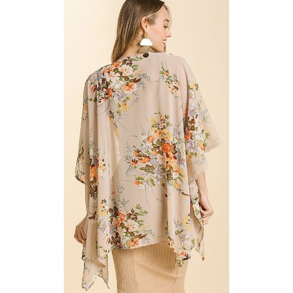 New Umgee S/M M/L English Garden Open Front Flowy Sleeve Kimono Jacket - Picture 2 of 4